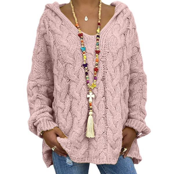 Huvtröja i Twist-Stickad, Solid Färg för Kvinnor, Höst/Vinter Mode, V-ringad, Lös, Casual, Tunn pink XXL
