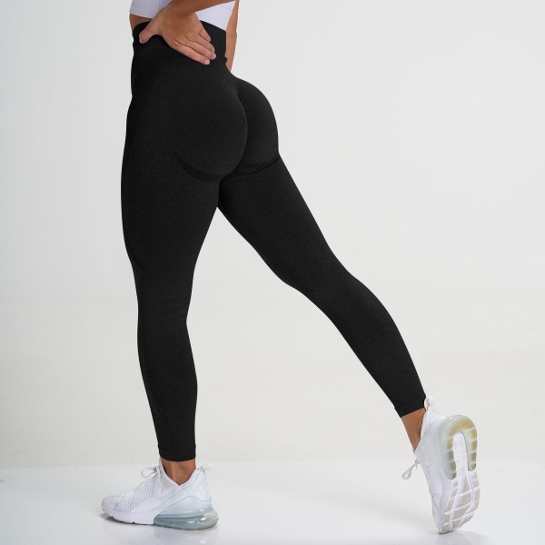 Spräckliga sömlösa Leggings Kvinnor Mjuka träningstights Fitness Outfits Yogabyxor Gymkläder med hög midja Pure Black L