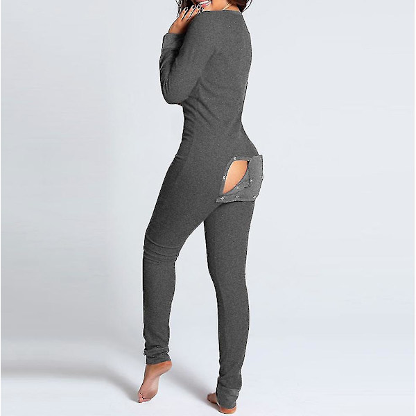 Lingerie Jumpsuit med Bakficka för Kvinnor Onesie Pyjamas Bakåtknappad Bodycon Nattkläder Vuxna Onesies Combinaison Pyjama Femme Red M