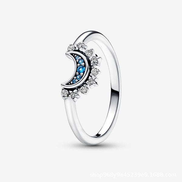 Sterling Silver Sparkling Rising Sun Ring Sparkling Blue Moon Ring Combo 2-i-1 Ring Dam moon 60