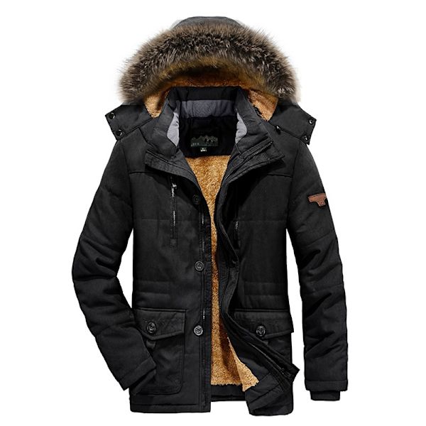 Herrarnas Vinterjacka Parkas Pälskrage Tjock Varm Jacka Casual Stor Storlek Herrarnas Rock black 6XL