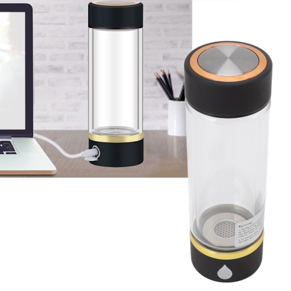 Bärbar Vätegenerator Vattenflaska 380ml USB Laddning Intelligent Väteberikad Vattenkopp Generator Svart
