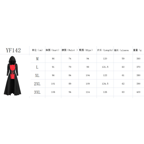Medeltida kappa huvklänning för kvinnor renässans gotisk hög låg vintage långärmad Steampunk hoodie klänningar black L