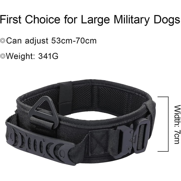 Stort taktiskt hundhalsband för hundträning, militärt justerbart hundhalsband i nylon , kraftigt metallspänne med handtag reflective black
