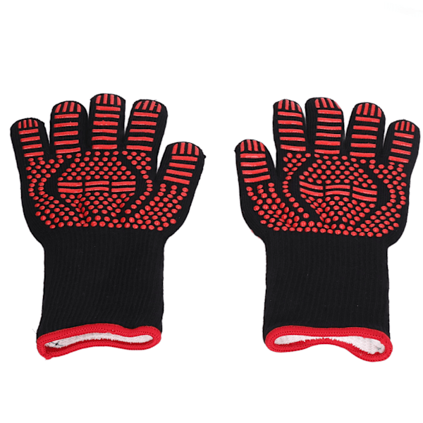 2-pack Grillhandskar med Separata Fingrar, 500°C Värmebeständiga Ugnshandskar, Tvättsbart Silikon & Polyestermaterial, Hållbara för Grillskydd