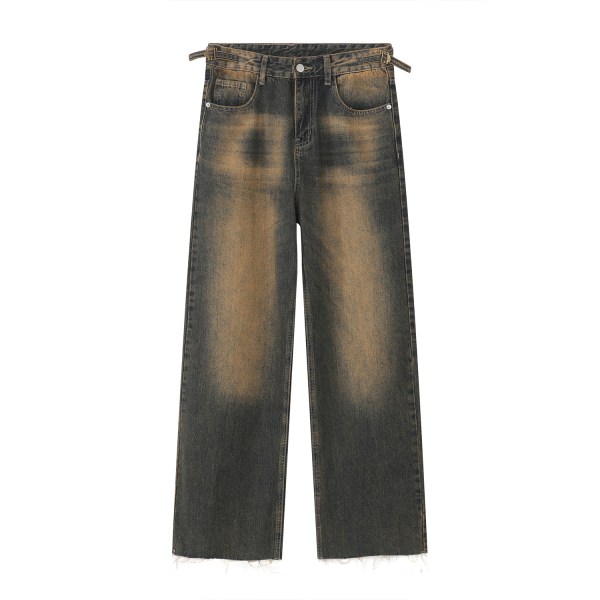 Raka retro jeans för män Mode Distressed Gradient Rostiga Raw Edge Byxor Casual Jeans med lös textur blue XL