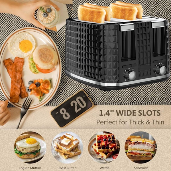 Rostbrödmaskin i rostfritt stål med 4 skivor, multifunktionell, anpassningsbar brödstegningsgrad, frukostmacka-tillverkare med rostfria brödskivor