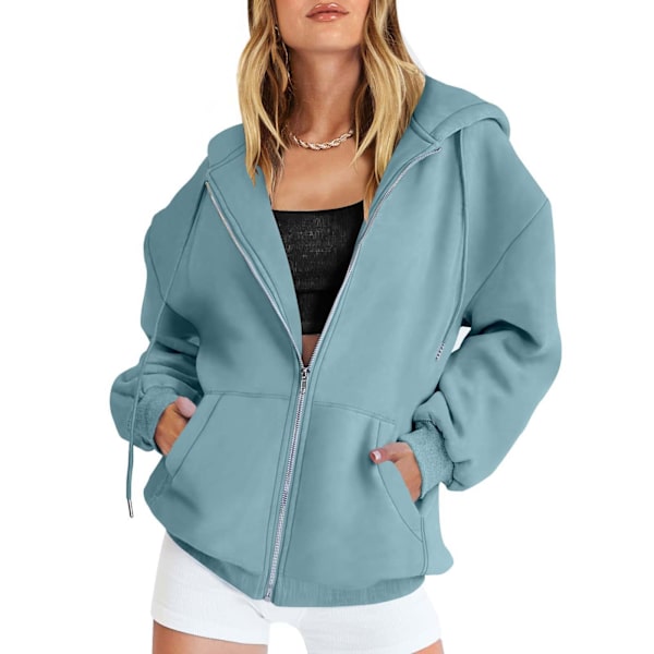 Söt huvtröja för tjejer, tonårsflickor, höstjacka, överdimensionerad tröja, avslappnad, med dragsko, kläder, dragkedja, Y2k-huvtröja med fickor blue3 5XL