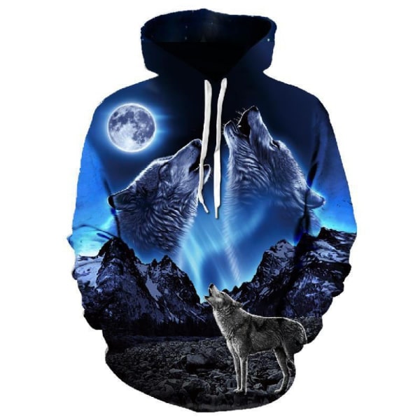Wolf Totem Mode Män Kvinnor 3D-utskrift Luvtröja, Glänsande Wolf Design Sweatshirt Pullover Höst Vinter Sweatshirt blue1 6XL