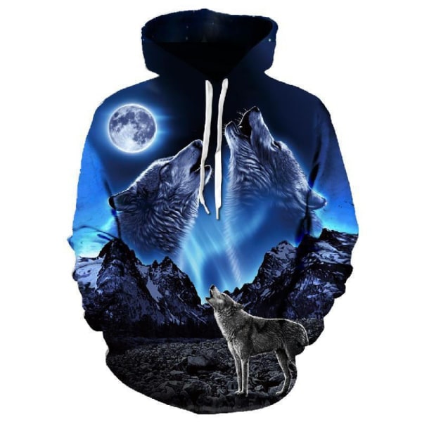 Wolf Totem Mode Män Kvinnor 3D-utskrift Luvtröja, Glänsande Wolf Design Sweatshirt Pullover Höst Vinter Sweatshirt blue1 S