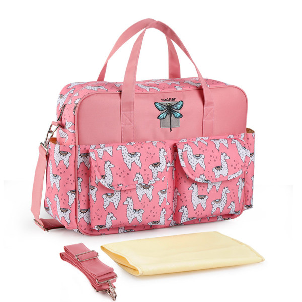 Printed nylon axelväska Crossbody handhållen mamma- och baby Mammaväska med stor kapacitet pink