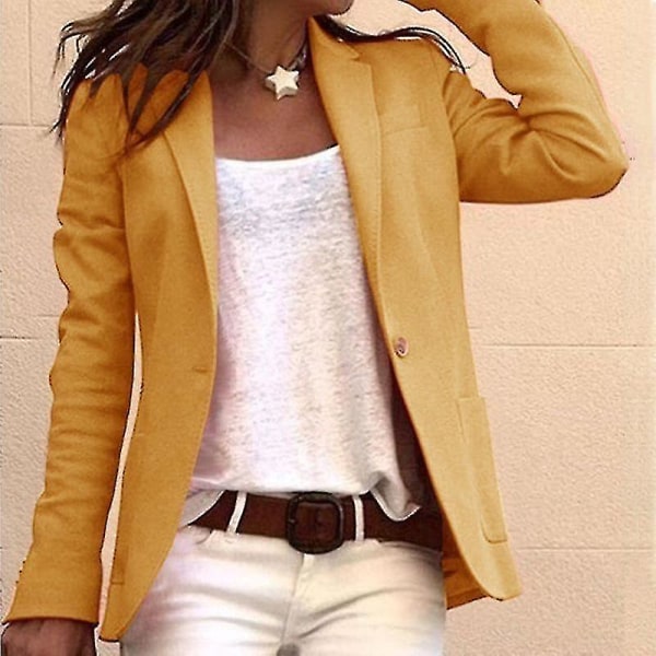 Kvinnor Formell långärmad kavajjacka Slim Fit Kostym Kappa Kontorsarbete Outwear_bebetter Khaki M