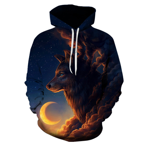 Wolf Totem Mode Män Kvinnor 3D-utskrift Luvtröja, Glänsande Wolf Design Sweatshirt Pullover Höst Vinter Sweatshirt black1 L
