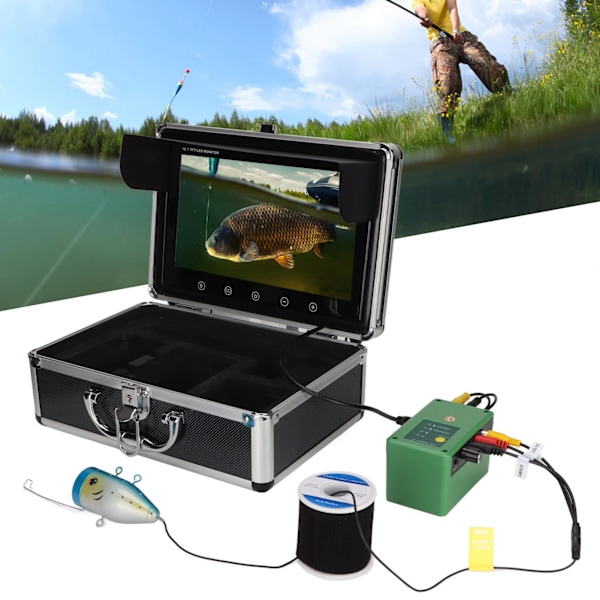 Underwaterfiskekamera 30m 1000TVL Megapixlar 10.1in TFT Färgskärm med 15 Infraröda Lampor för Fiske, 100-240V EU-kontakt