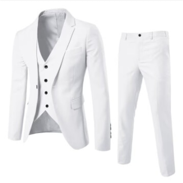 Slim Fit Suit Set för män med en knapp solid jacka Västbyxor Business Set Light Blue 2XL