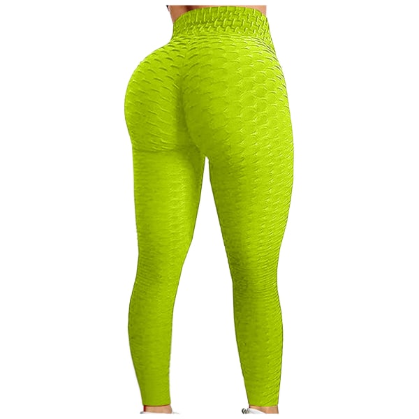 Push Up Leggings Sport Kvinnor Fitness Yogabyxor med hög midja Fluorescent Yellow XXL
