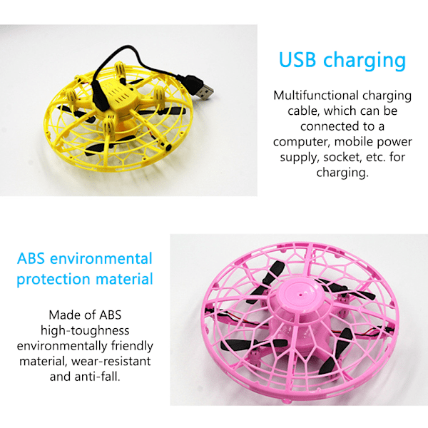 Mini Handdriven Inomhusflygande Drone för Barn, LED UFO Leksak med USB Laddningsbart Batteri, Födelsedagspresent för Pojkar och Flickor