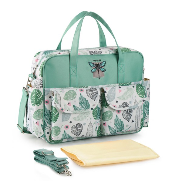 Printed nylon axelväska Crossbody handhållen mamma- och baby Mammaväska med stor kapacitet green3