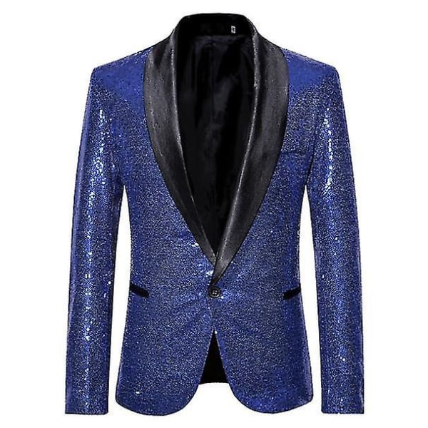 Herrmode paljett Casual Blazer Wediing Celebration kostymjacka blue XL