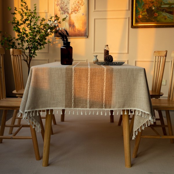 Modern Bordduk med Fransdesign, Skrynkelresistent & Dammskyddande, Dekorativt Bordöverdrag för Matrum, Uteplats eller Caféanvändning, Lätt att Sköta