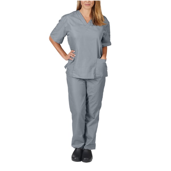 Kvinnors medicinska Scrub Doctor Nursing Scrubs Uniform Dentis Hospital Långbyxor Set Grey L