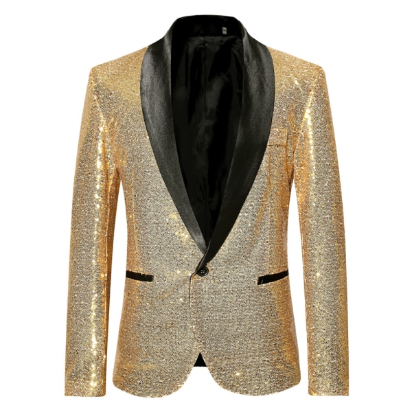 Herrmode paljett Casual Blazer Wediing Celebration kostymjacka gold XL