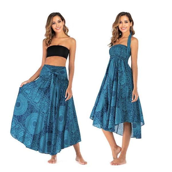 Kvinnors långa bohemiska stil Gypsy Boho hippie kjol blue