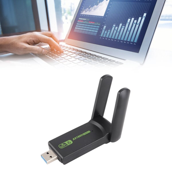 WiFi 6 USB3.0-adapter, 2.4GHZ till 5.0GHZ AX1800Mbps MU MIMO USB-nätverkskort för PC-skrivbord, bärbar dator, snabb och pålitlig anslutning