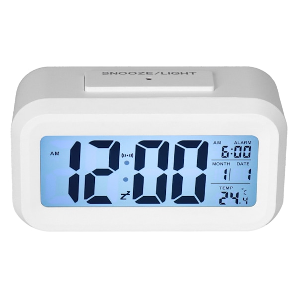Stor Digital Väckarklocka med LED-Display, Elektroniskt Nattljus, Snooze-Funktion, Väckarklocka för Sovrum, Hemmakontor, Vit