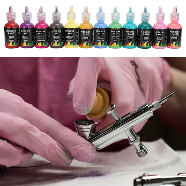 12 Färger Airbrush-färgset 348ml, DIY Flytande Bläck för Bilhantverk, Kakel, Stenar och Konstprojekt, Ultratunn Spets, Vattenbaserad, Lätt att Använda
