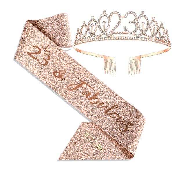 Födelsedagssjal och tiara Roséguld Födelsedagssjal Krona 40 & Fabulous Axelband och Tiara för Kvinnor 85 Rose Set
