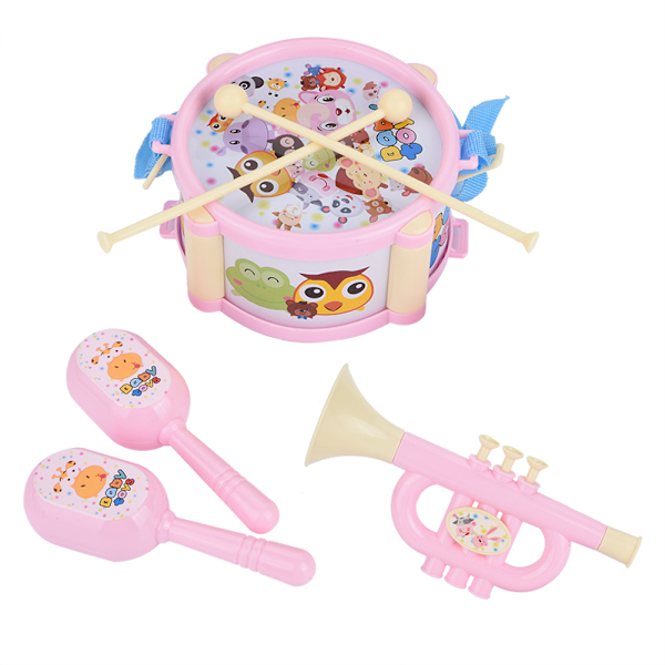 Musikleksaker för barn Trumma Hammare Trumpet Utbildande Sandspeleksak Present till pojkar och flickor, Rosa färg, Rolig inlärningsupplevelse