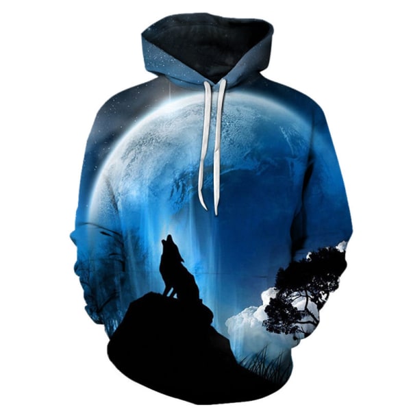 Wolf Totem Mode Män Kvinnor 3D-utskrift Luvtröja, Glänsande Wolf Design Sweatshirt Pullover Höst Vinter Sweatshirt blue 4XL