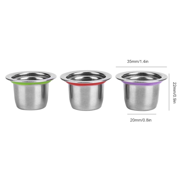 Återanvändbara Kaffe Kapselfilter i Rostfritt Stål, 3-pack, Fyllbara Pods Passar Nespresso, 30x22x20mm, Hållbara och Bekväma