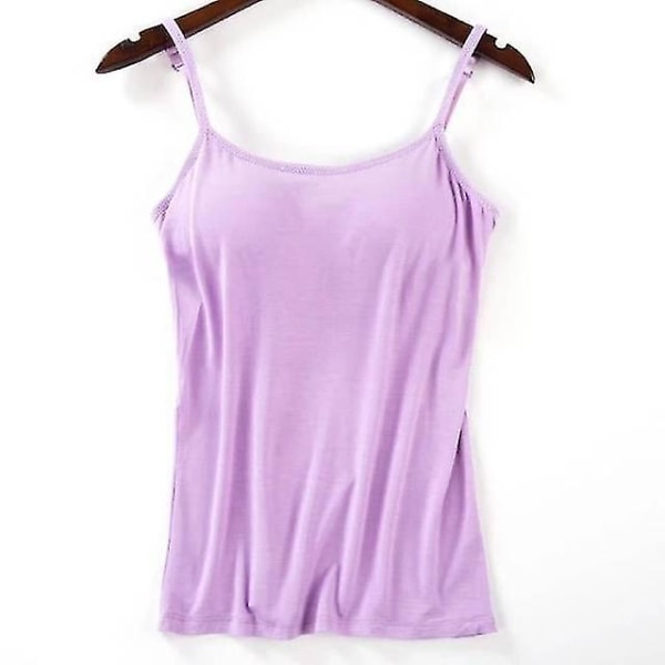 Dam Vadderad Mjuk Casual BH Linne Dam Spaghetti Cami Top Väst Dam Camisole Med Inbyggd BH V Purple M