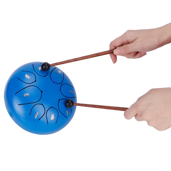 Eterisk 6 tum Hand Pan Trumma 8-toner Percussioninstrument med Trumstick, Blå 8-tons Tungtrumma för Meditation och Avkoppling