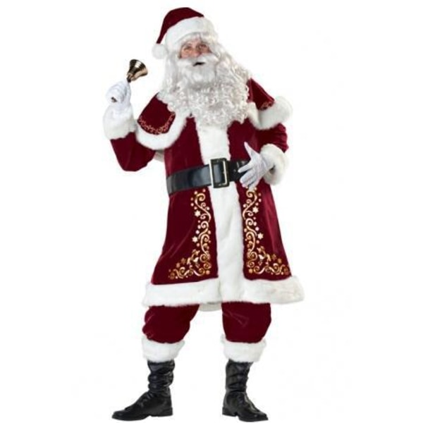 Röd Jultomtesett Deluxe Sammet Fint 8-Delar Julparty Herrar Barn Cosplay Kostym Santa-Claus XXXXL