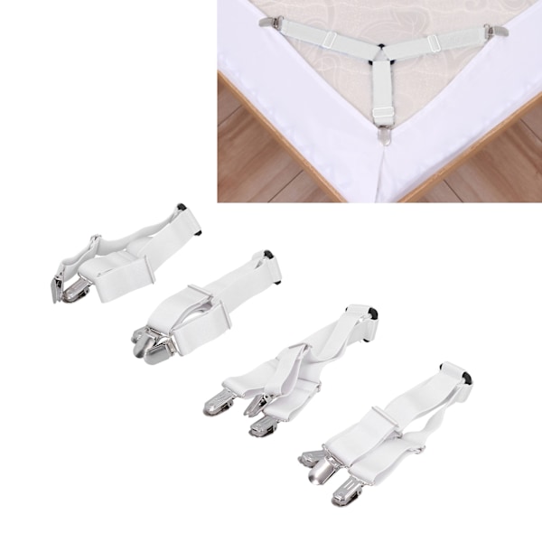 Sängklädeshållare Remmar 4-pack, Elastisk Fästning för Madrassöverdrag & Filtar, Vit, Hemtextil Organiserare och Grepp