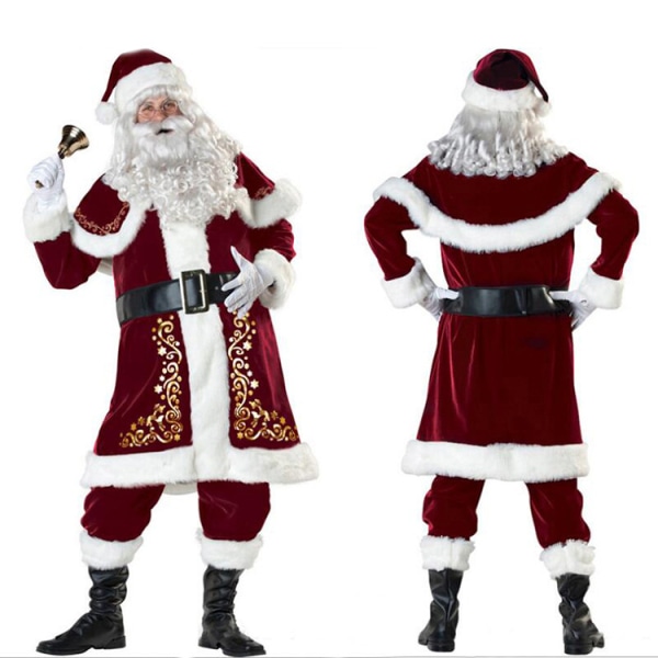 Röd jultomtekostym Deluxe Fancy 8-delad julfest Cosplay-kostym för män för barn Santa-Claus M