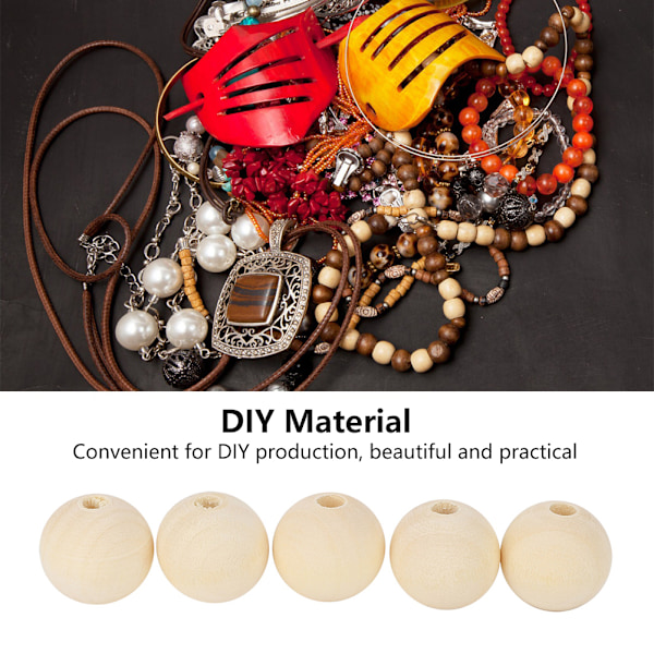 20mm Runda Naturliga Träpärlor Kit 100st DIY Smyckestillverkning Tillbehör för Armband Halsband Hantverk