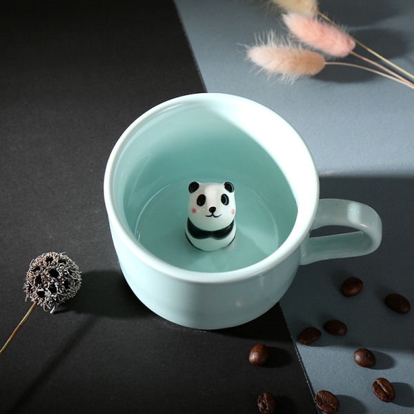 Mugg Tecknad tredimensionell sött djur kaffekopp Kreativ keramisk söt vattenkopp med lock