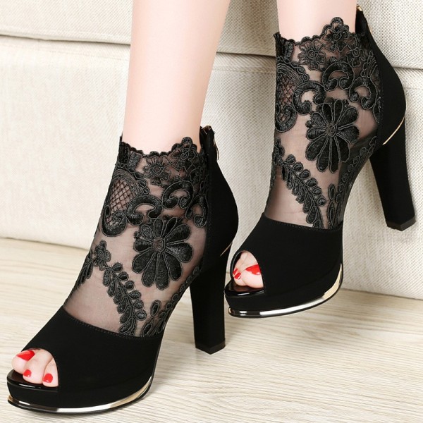 Chunky mode damer, högklackade sandaler för damer, högklackade sandaler, damskor BLACK 36