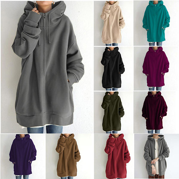 Dam Hoodie Tunika Vinter Varm Fleecejacka Casual Oversize Sweatshirt Kavaj Dragkedja Upp Hoodie Med Fickor Red 4XL