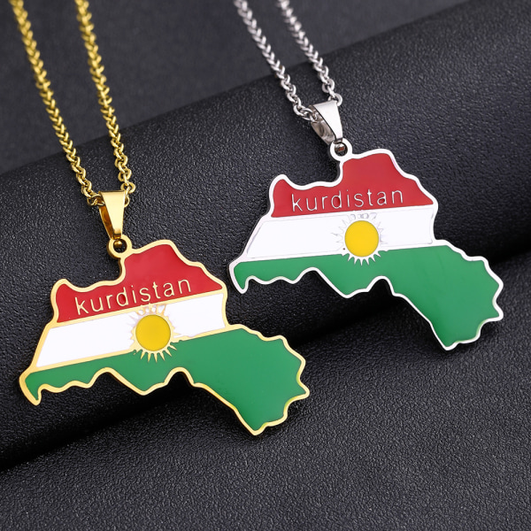 Kurdistan Karta Och Flagga Hängsmycke Halsband För Älskare Män Kvinnor Etniska Smycken Kurdistan Patriotisk Present Steel Color