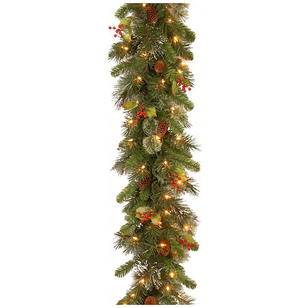 Julgranskrans i Rattan med 50 LED-lampor, Konstgjorda Juldekorationer, 2,7m Lång för Träd, Eldstäder, Trappor, Dörrar, Trädgård, Uteplats