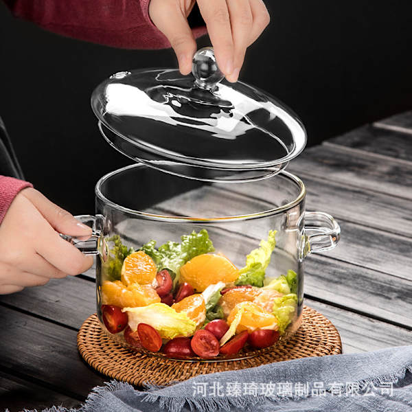 Glaskokkärl - 2l/67oz Glaskastrull Värmebeständig Borosilikatglas Handgjort Kokkärl Set Spisplatta - Säker för Pasta
