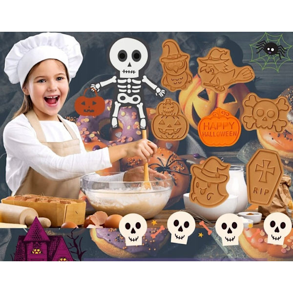 Halloween Cartoon Cookieformar i Plast - Pumpa, Trollkarl, Frosting, Cookie Flipping, Bakverktyg