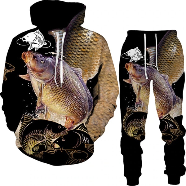 Fishing Series Suit Spring Herr och Dam Långärmad Sweatshirt och Sweatpants Kostym 19 5XL