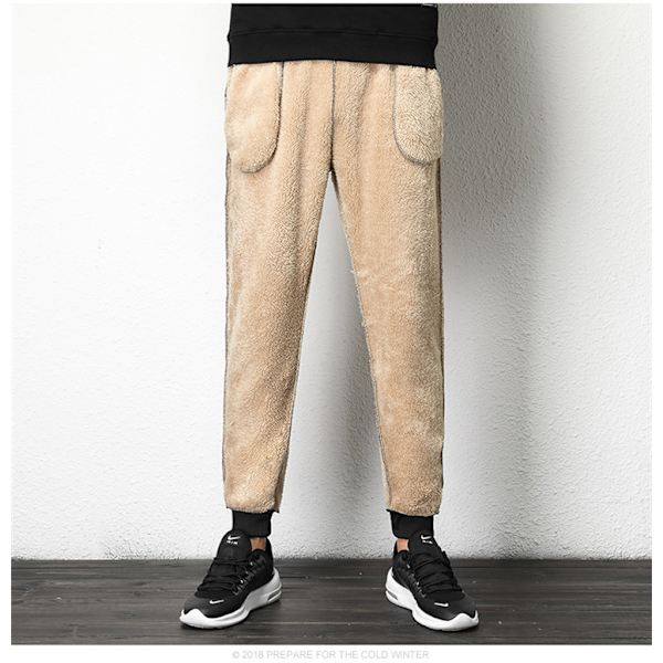 Lamb Ull Fleece Byxor Herrar Vinter Nya Casual Byxor Ungdom Slim-fit Fleecefodrade Tjockade Fot-tå Byxor black1 7XL