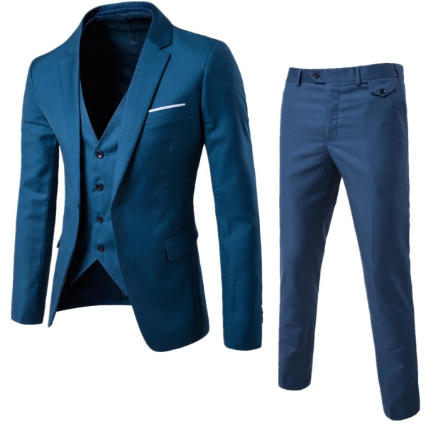 Slim Fit Suit Set för män med en knapp solid jacka Västbyxor Business Set Black 2XL